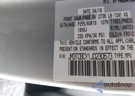 2018 Mazda Cx-9 Touring from USA, damaged, VIN JM3TCBCY1J0230673